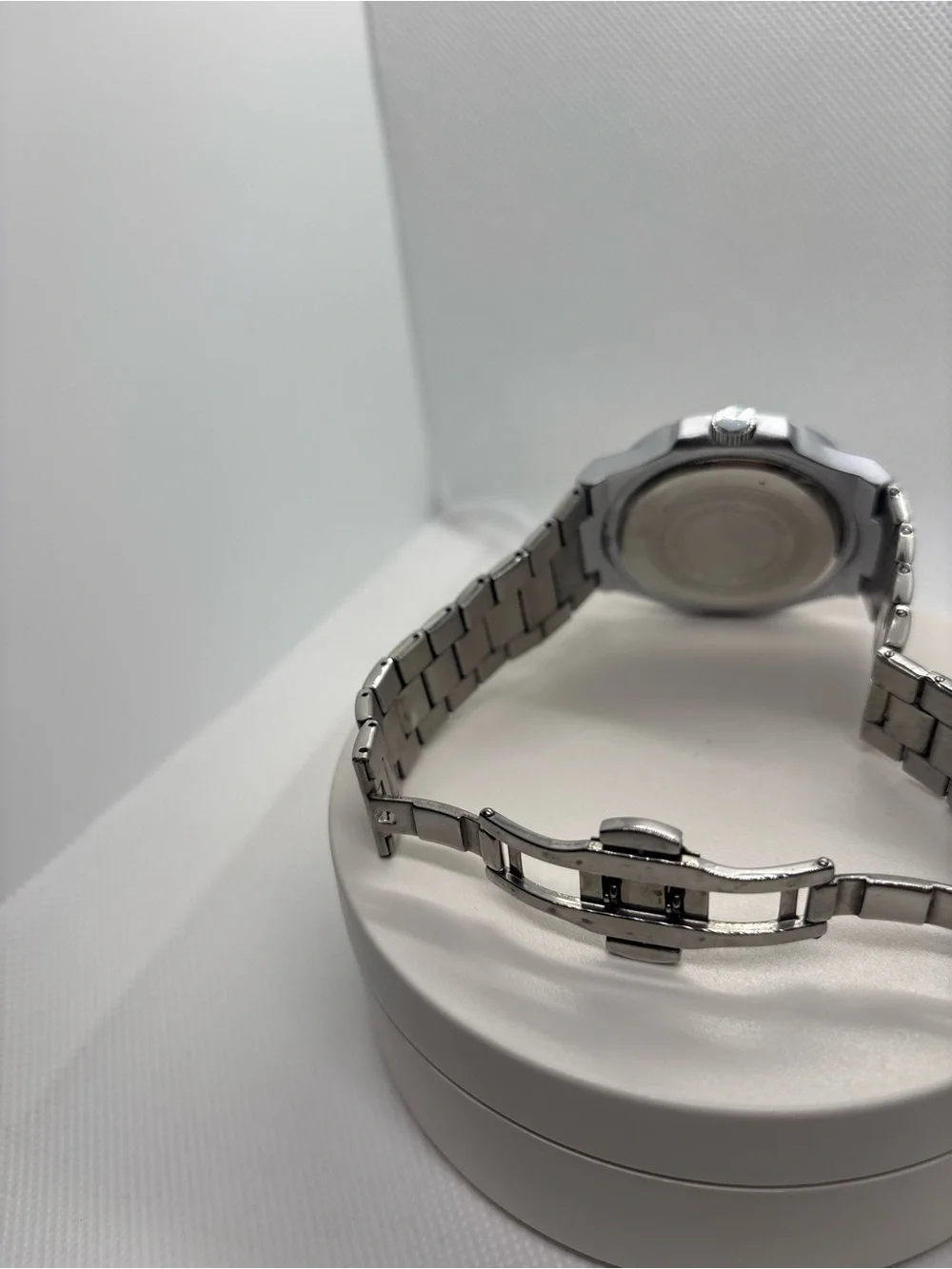 Silver Stainless Steel Men's Watch with Black Dial